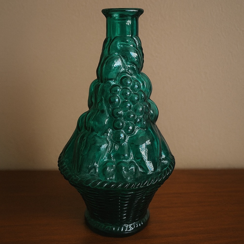 Vtg Teal Green “Verde” Hue Italian Empoli Grape Cluster Decanter Glass Bottle